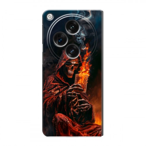 Полупрозрачный дизайнерский пластиковый чехол для OPPO Find N3 Скелет и карты