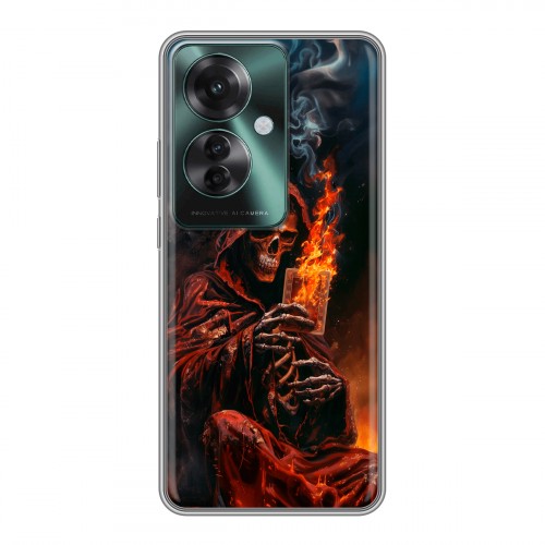 Полупрозрачный дизайнерский силиконовый чехол для Oppo Reno 11F Скелет и карты