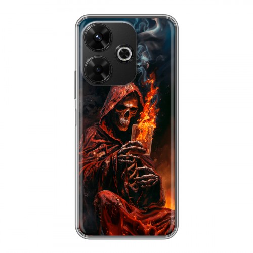 Полупрозрачный дизайнерский пластиковый чехол для RedMi 13 4G Скелет и карты