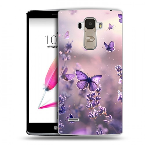 Дизайнерский пластиковый чехол для LG G4 Stylus бабочки и лаванда