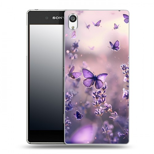 Дизайнерский пластиковый чехол для Sony Xperia E5 бабочки и лаванда