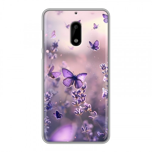 Дизайнерский пластиковый чехол для Nokia 6 бабочки и лаванда