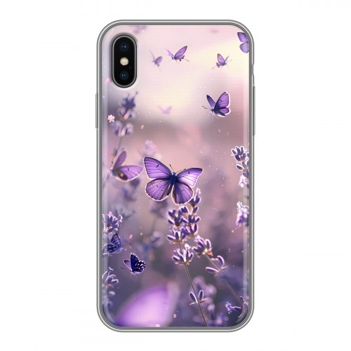 Дизайнерский силиконовый чехол для Iphone x10 бабочки и лаванда
