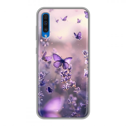 Дизайнерский силиконовый чехол для Samsung Galaxy A50 бабочки и лаванда