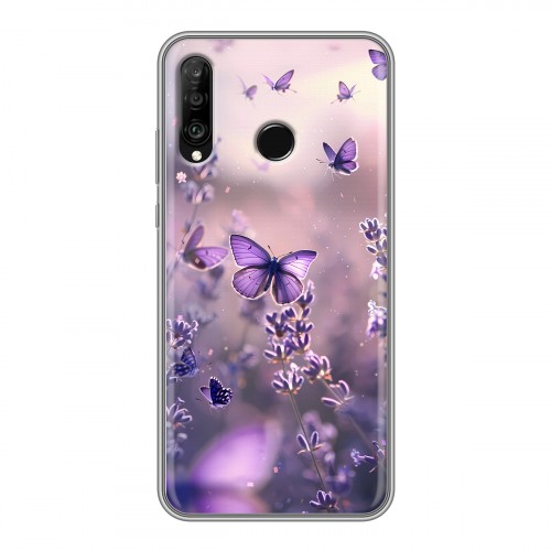 Дизайнерский силиконовый чехол для Huawei P30 Lite бабочки и лаванда