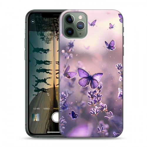 Дизайнерский силиконовый чехол для Iphone 11 Pro бабочки и лаванда