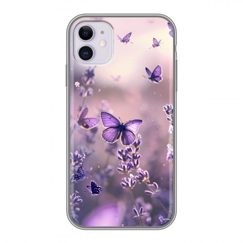 Дизайнерский силиконовый чехол для Iphone 11 бабочки и лаванда