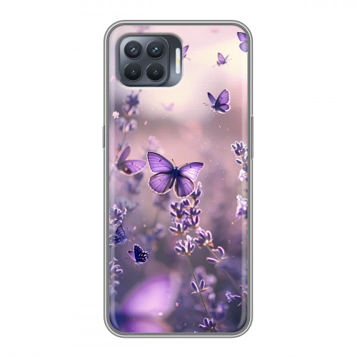Дизайнерский силиконовый чехол для OPPO Reno4 Lite бабочки и лаванда