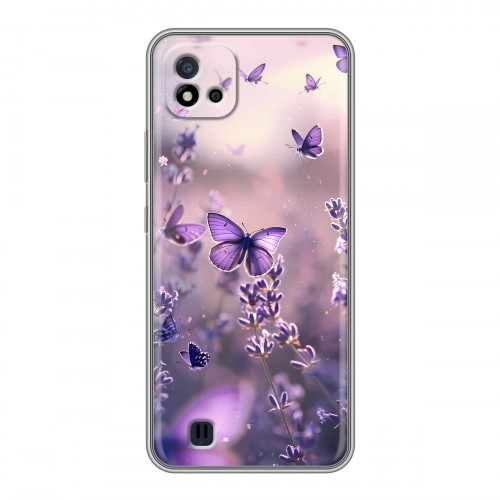 Дизайнерский силиконовый чехол для Realme C20 бабочки и лаванда