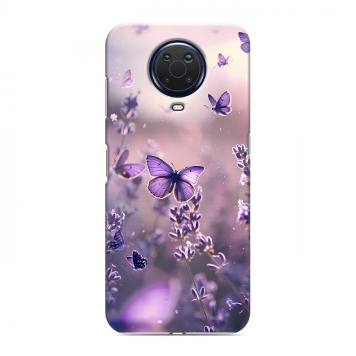 Дизайнерский силиконовый с усиленными углами чехол для Nokia G20 бабочки и лаванда