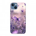 Дизайнерский силиконовый чехол для Iphone 13 бабочки и лаванда