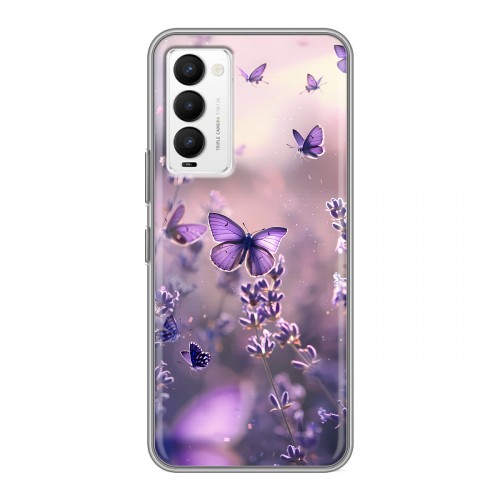 Дизайнерский силиконовый с усиленными углами чехол для Tecno Camon 18 бабочки и лаванда