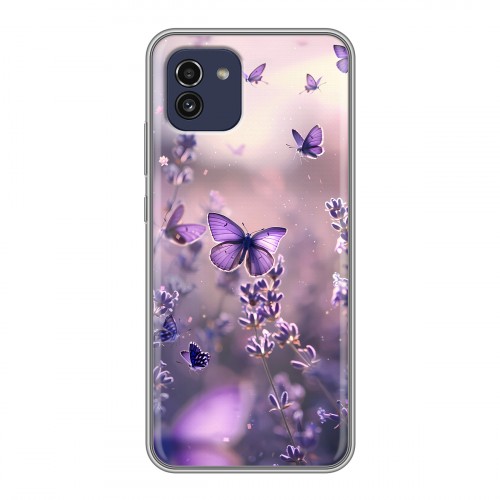 Дизайнерский силиконовый чехол для Samsung Galaxy A03 бабочки и лаванда