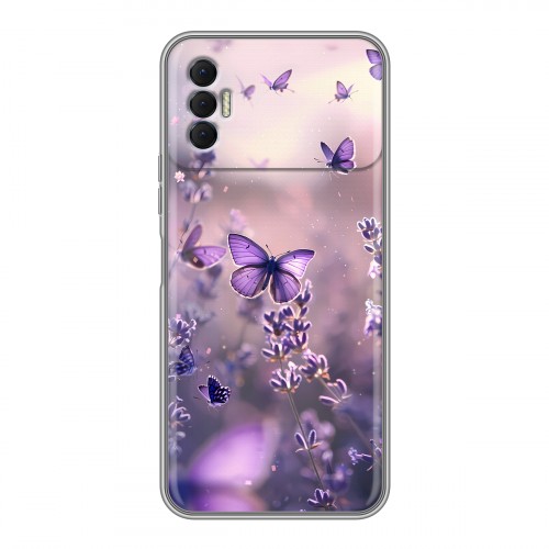 Дизайнерский силиконовый чехол для Tecno Spark 8P бабочки и лаванда
