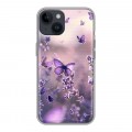 Дизайнерский силиконовый чехол для Iphone 14 бабочки и лаванда