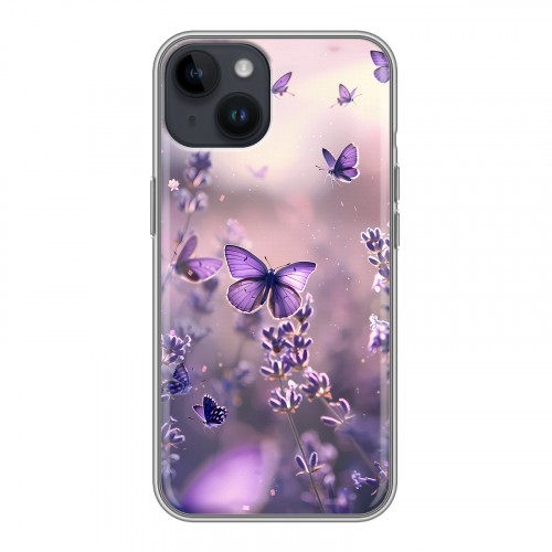 Дизайнерский силиконовый чехол для Iphone 14 бабочки и лаванда