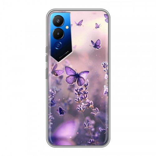 Дизайнерский силиконовый чехол для Tecno Pova 4 бабочки и лаванда