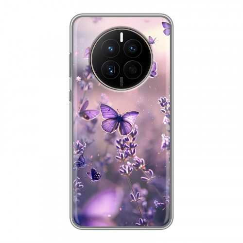 Дизайнерский силиконовый с усиленными углами чехол для Huawei Mate 50 бабочки и лаванда