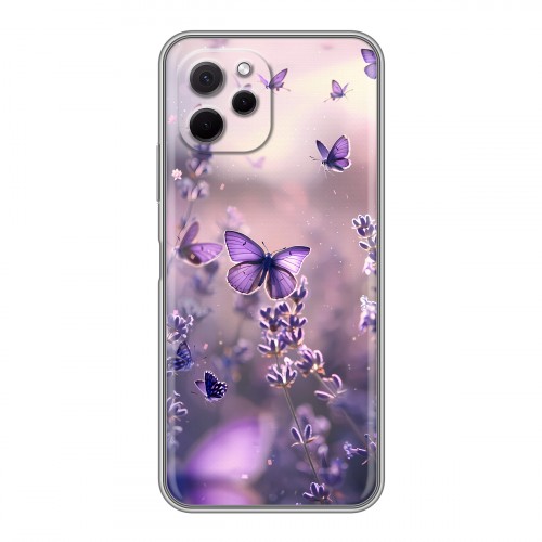 Дизайнерский силиконовый с усиленными углами чехол для Huawei Nova Y61 бабочки и лаванда