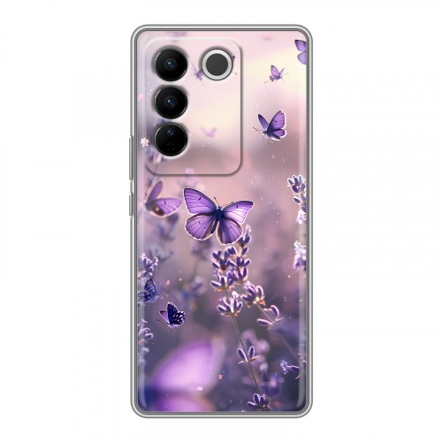 Дизайнерский силиконовый чехол для Vivo V27 бабочки и лаванда