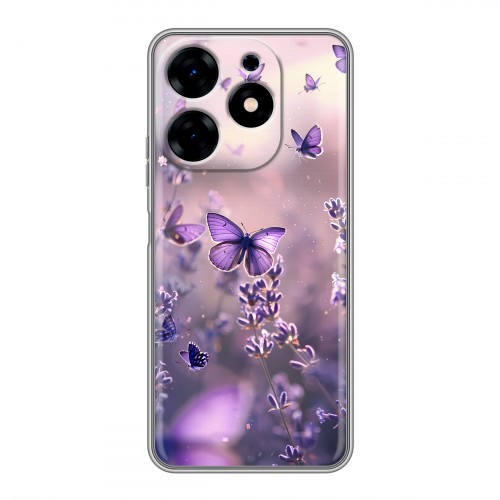 Дизайнерский силиконовый с усиленными углами чехол для Tecno Spark 10 бабочки и лаванда