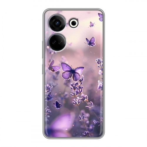 Дизайнерский силиконовый чехол для Tecno Camon 20 бабочки и лаванда