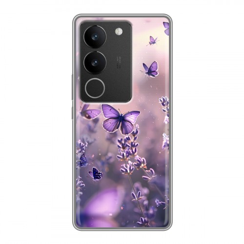 Дизайнерский силиконовый чехол для Vivo S17 бабочки и лаванда
