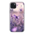 Дизайнерский силиконовый чехол для Iphone 15 Plus бабочки и лаванда