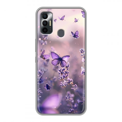 Дизайнерский силиконовый чехол для Tecno Spark 7 бабочки и лаванда