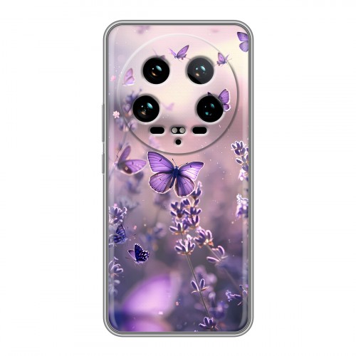 Дизайнерский силиконовый чехол для Xiaomi 14 Ultra бабочки и лаванда