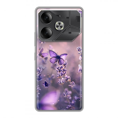 Дизайнерский силиконовый чехол для Tecno Pova 6 бабочки и лаванда