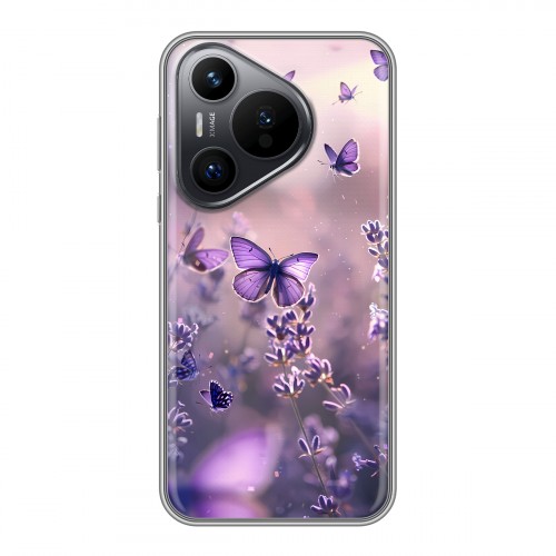 Дизайнерский силиконовый чехол для Huawei Pura 70 бабочки и лаванда