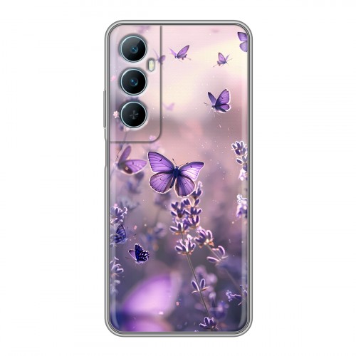 Дизайнерский силиконовый чехол для Realme C65 бабочки и лаванда