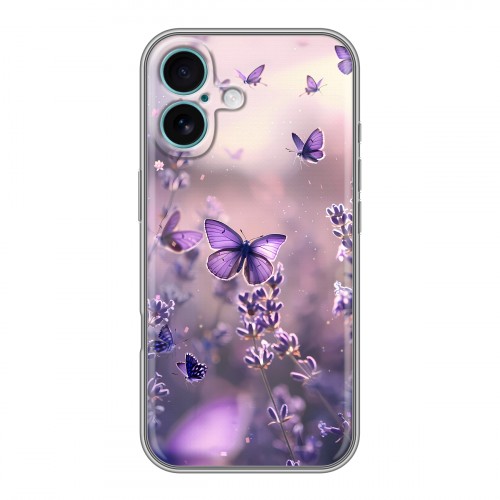 Дизайнерский силиконовый чехол для Iphone 16 Plus бабочки и лаванда