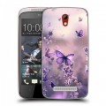 Дизайнерский пластиковый чехол для HTC Desire 500 бабочки и лаванда