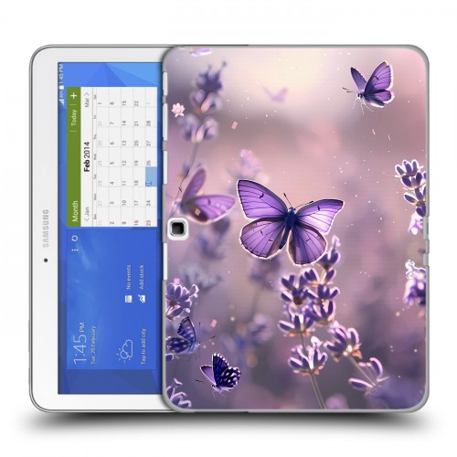 Дизайнерский силиконовый чехол для Samsung Galaxy Tab 4 10.1 бабочки и лаванда