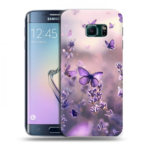 Дизайнерский силиконовый чехол для Samsung Galaxy S6 Edge бабочки и лаванда