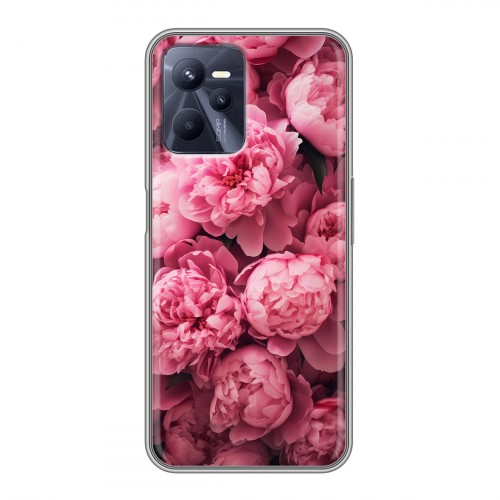 Полупрозрачный дизайнерский силиконовый с усиленными углами чехол для Realme C35 цветы пионы