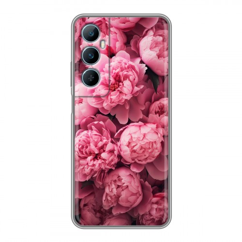 Полупрозрачный дизайнерский силиконовый чехол для Realme C65 цветы пионы