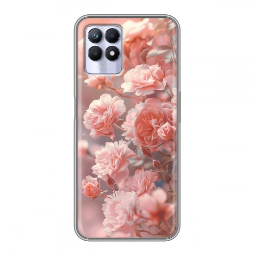 Полупрозрачный дизайнерский силиконовый с усиленными углами чехол для Realme 8i Розовые розы