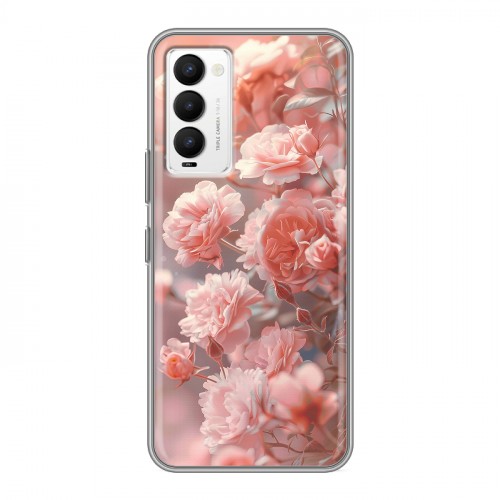 Полупрозрачный дизайнерский силиконовый с усиленными углами чехол для Tecno Camon 18 Розовые розы
