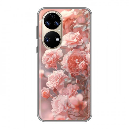 Полупрозрачный дизайнерский силиконовый чехол для Huawei P50 Pro Розовые розы