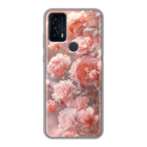 Полупрозрачный дизайнерский пластиковый чехол для TCL 20B Розовые розы