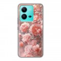 Полупрозрачный дизайнерский силиконовый чехол для Vivo V25 Розовые розы