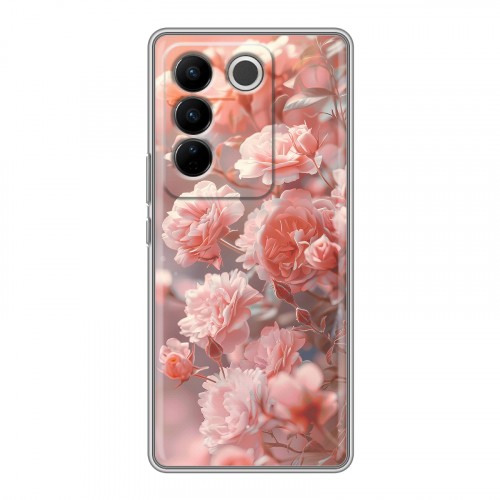 Полупрозрачный дизайнерский силиконовый чехол для Vivo V27 Розовые розы