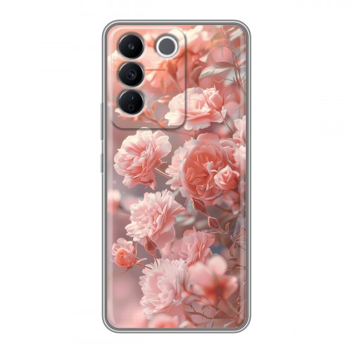 Полупрозрачный дизайнерский силиконовый чехол для Vivo V27e Розовые розы