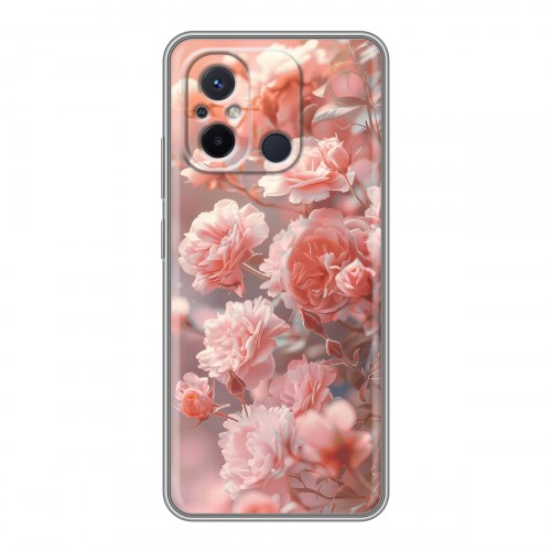 Полупрозрачный дизайнерский силиконовый чехол для Xiaomi RedMi 12C Розовые розы