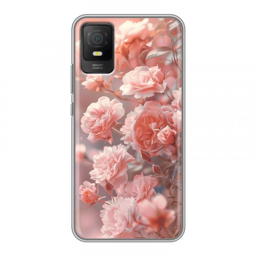 Полупрозрачный дизайнерский силиконовый чехол для TCL 403 Розовые розы