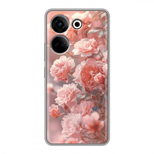 Полупрозрачный дизайнерский пластиковый чехол для Tecno Camon 20 Розовые розы