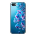 Полупрозрачный дизайнерский силиконовый чехол для Iphone 7 голубые орхидеи
